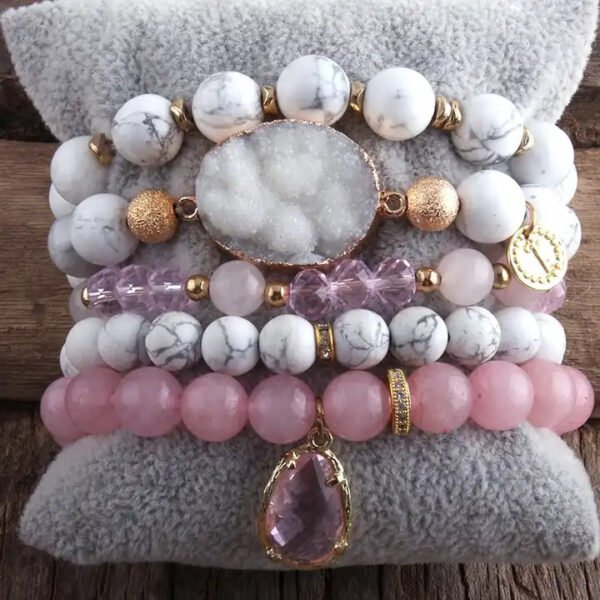 Women's Natural Pink Crystal Glass Crystal Cluster Bracelet - Image 6